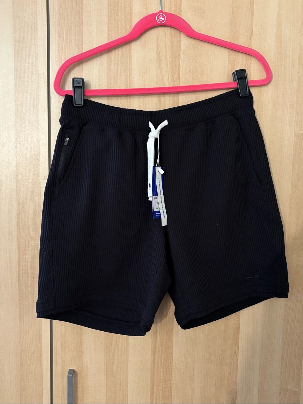 Unisex Black Waffle-Knit 7 inch Drawstring Shorts